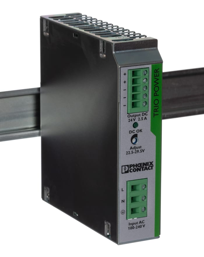 Phoenix Contact TRIO POWER Switched Mode DIN Rail Power Supply, 85 → 264V ac ac Input, 24V dc dc Output, 2.5A
