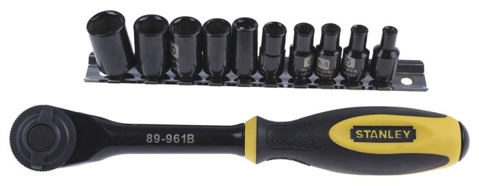 Stanley 11-Piece Metric 1/4 in Standard Socket Set with Ratchet, 6 point