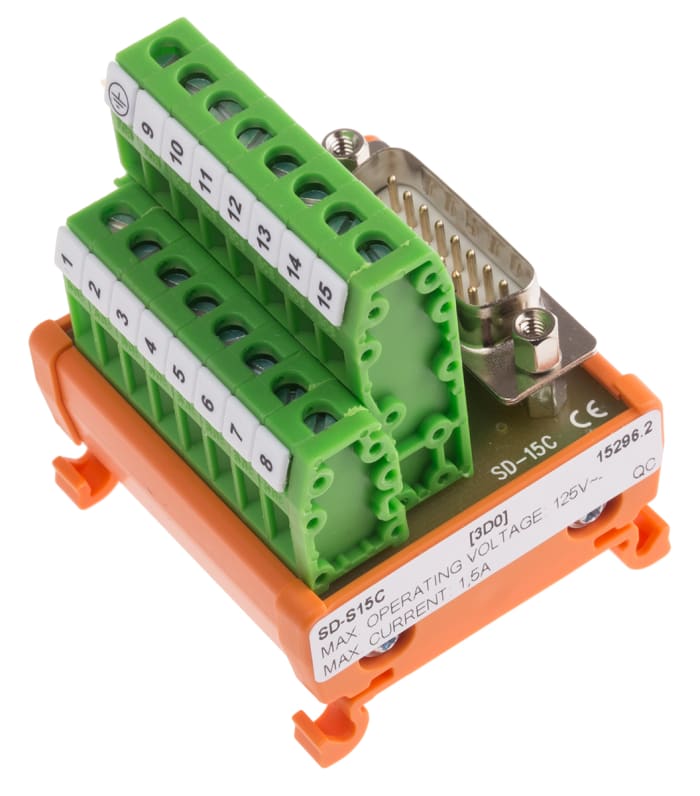 RS PRO 15-Contact Male Interface Module, D-sub Connector, DIN Rail Mount, 1.5A