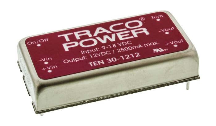 TRACOPOWER TEN 30 Isolated DC-DC Converter, 12V dc/ 2.5A Output, 9 → 18 V dc Input, 30W, Through Hole, +85°C Max