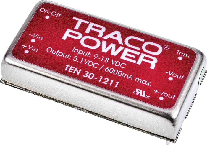 TRACOPOWER İzoleli DC-DC Dönüştürücüsü, 9 → 18 V dc / 5,1V dc, 30W, G/Ç İzolasyonu: 1,5kV