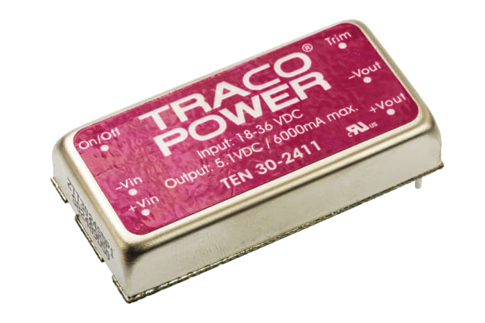TRACOPOWER İzoleli DC-DC Dönüştürücüsü, 18 → 36 V dc / 5,1V dc, 30W, G/Ç İzolasyonu: 1,5kV