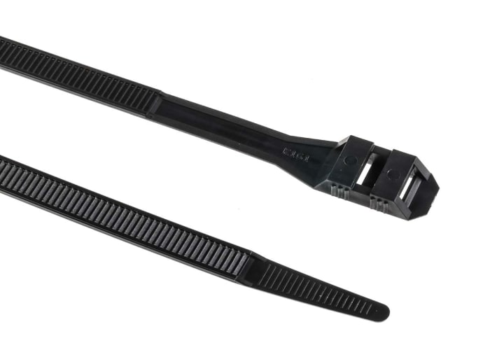 RS PRO Cable Tie, Double Locking, 300mm x 9 mm, Black Nylon, Pk-100