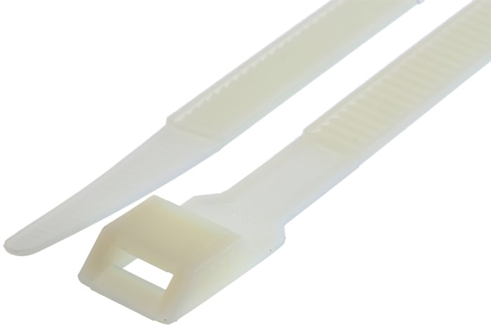 RS PRO Cable Tie, Double Locking, 132mm x 9 mm, Natural Nylon, Pk-100