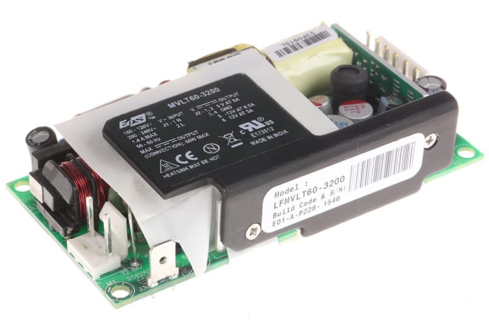 EOS Switching Power Supply, LFMVLT60-3200, 5 V dc, ±12 V dc, 3 A, 8 A, 500 mA, 60W, Triple Output, 180 → 264 V