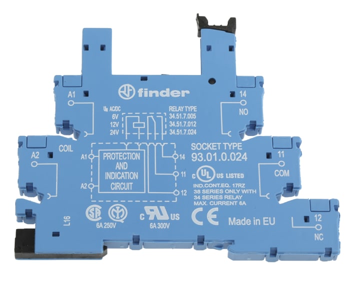 Finder 93 Series 5 Pin 250V ac Relay Socket, for use with 34.51