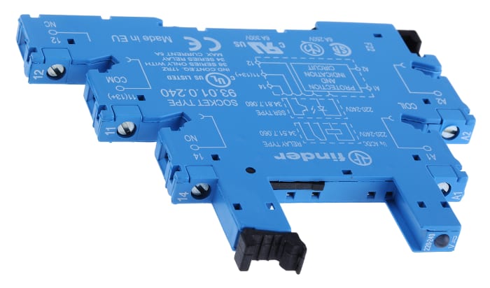 Finder 93 5 Pin 250V ac DIN Rail Relay Socket, for use with 34.51, 34.81