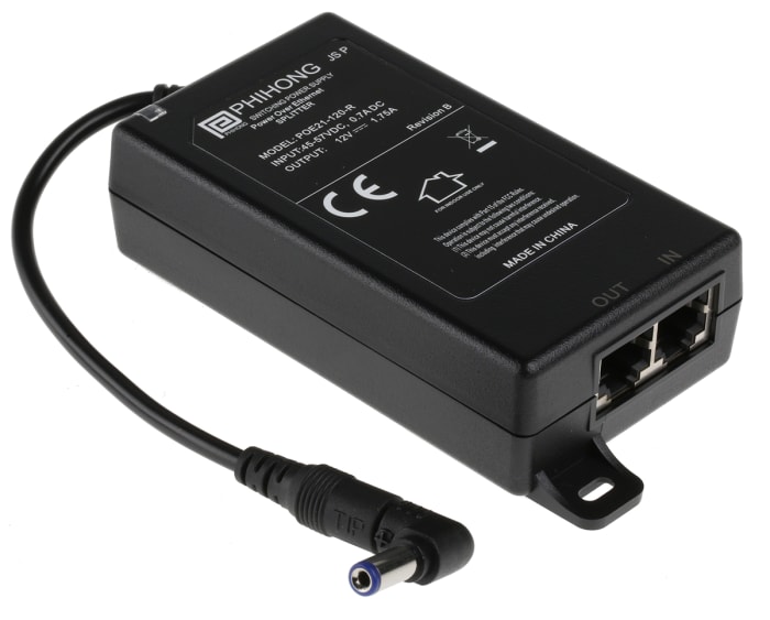 Phihong Single Port PoE Splitter, 45 → 57V dc Input, 12V dc Output, 1.75A, 21W