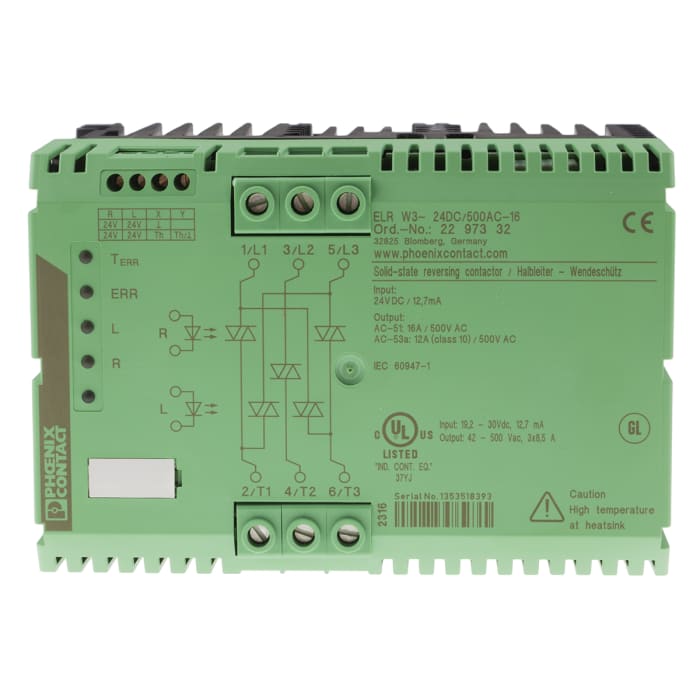 Solid State Contactor, 3P, 24 V dc, 16A , DIN Rail Mount, Screw Terminal Type