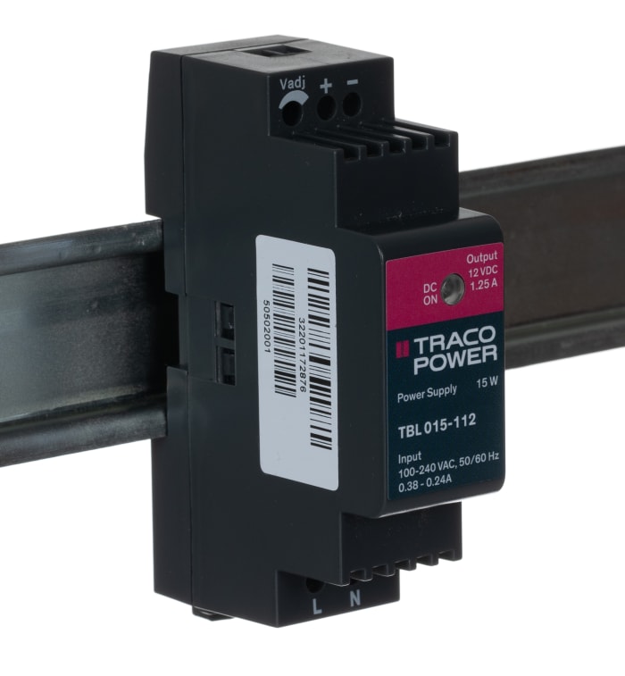 TRACOPOWER TBL Switched Mode DIN Rail Power Supply, 85 → 264V ac ac Input, 12V dc dc Output, 1.25A Output, 15W