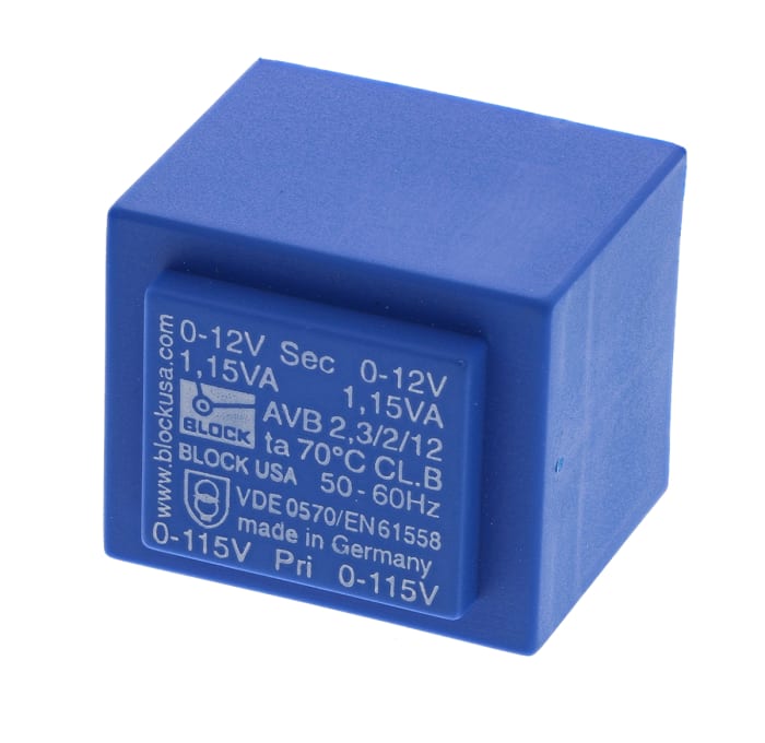 Block 12V ac 2 Output Through Hole PCB Transformer, 2.3VA