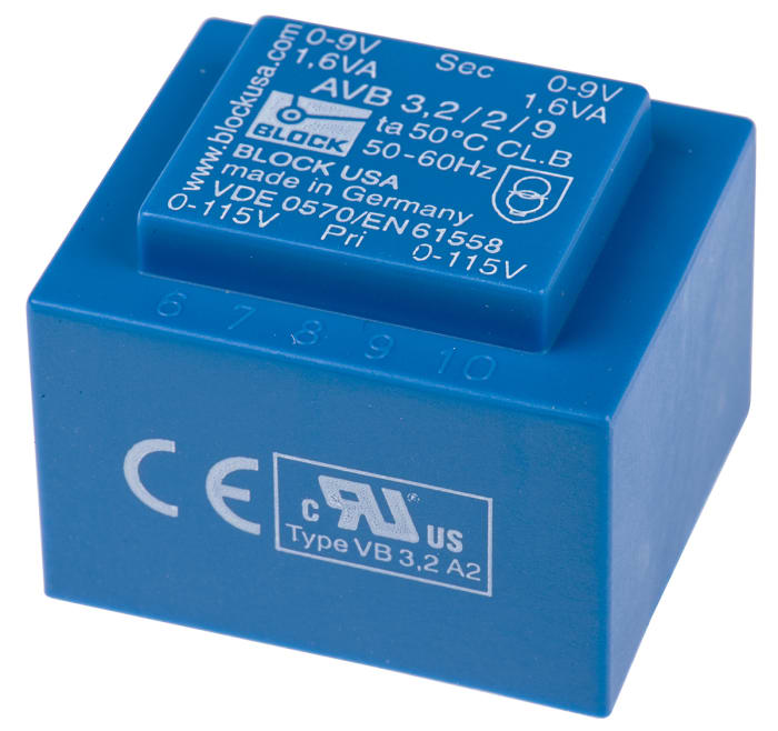 AVB3.2/2/9 Block | Block 9V ac 2 Output Through Hole PCB Transformer, 3 ...