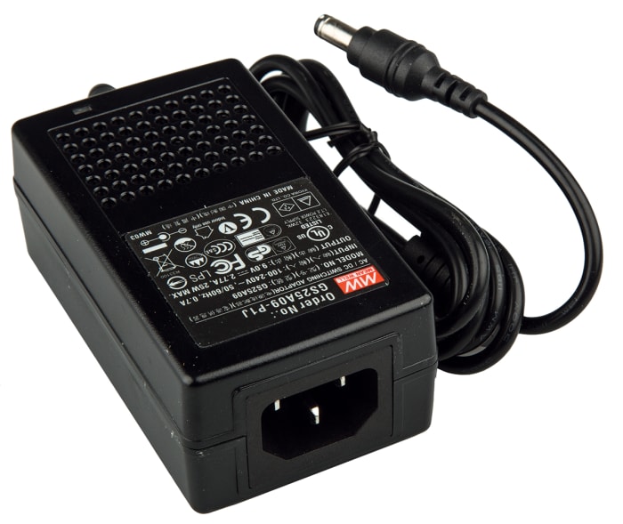 MEAN WELL Power Brick AC/DC Adapter 9V dc Output, 2.77A Output