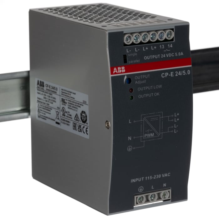 Napájecí zdroj na lištu DIN 120W, počet výstupů: 1 Spínaný 5A, výstup: 24V dc