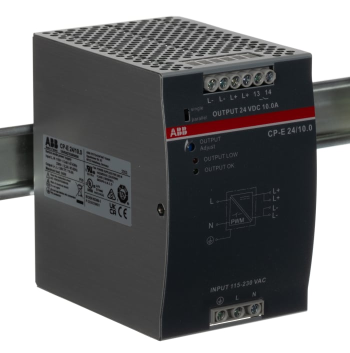 ABB CP-E Switched Mode DIN Rail Power Supply, 90 → 132 V ac,186 → 264 V ac / 210 → 370V dc ac, dc
