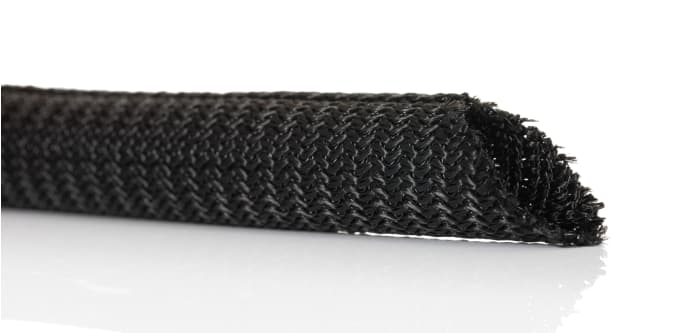 RS PRO Braided PET Black Cable Sleeve, 10mm Diameter, 3m Length