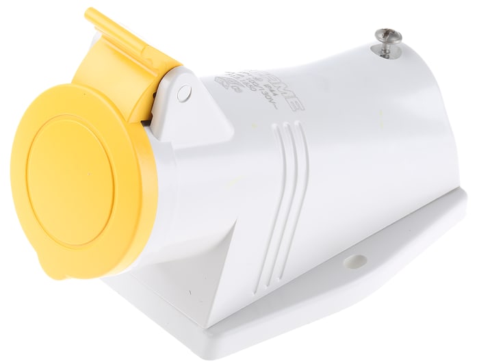 Scame IP44 Yellow Wall Mount 2P + E Right Angle Industrial Power Socket, Rated At 16A, 110 V
