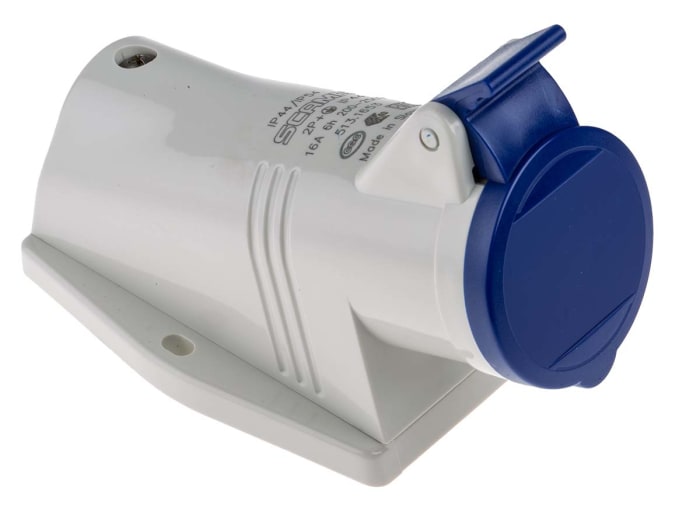 Scame IP44 Blue Wall Mount 2P + E Right Angle Industrial Power Socket, Rated At 16A, 230 V