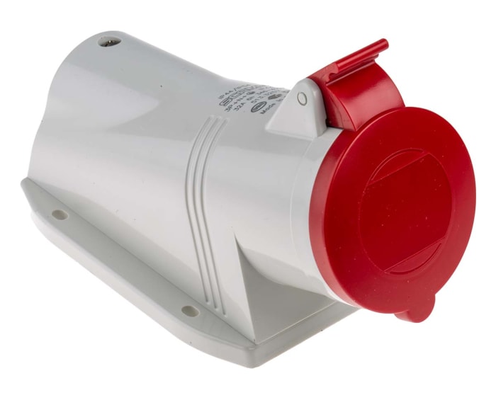 Scame IP44 Red Wall Mount 3P + N + E Right Angle Industrial Power Socket, Rated At 32A, 415 V