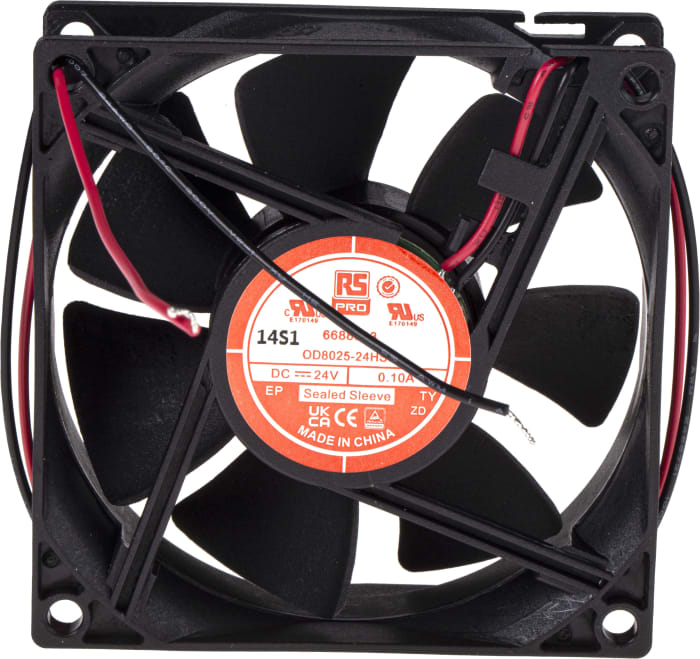 RS PRO Axial Fan, 24 V dc, DC Operation, 68m³/h, 2.4W, 160mA Max, 80 x 80 x 25mm