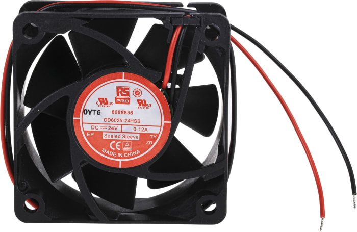 Ventilador Axial RS PRO de 60 x 60 x 25mm, 24 V dc, 3.6W, 4500rpm, caudal 39.1m³/h, 33dB