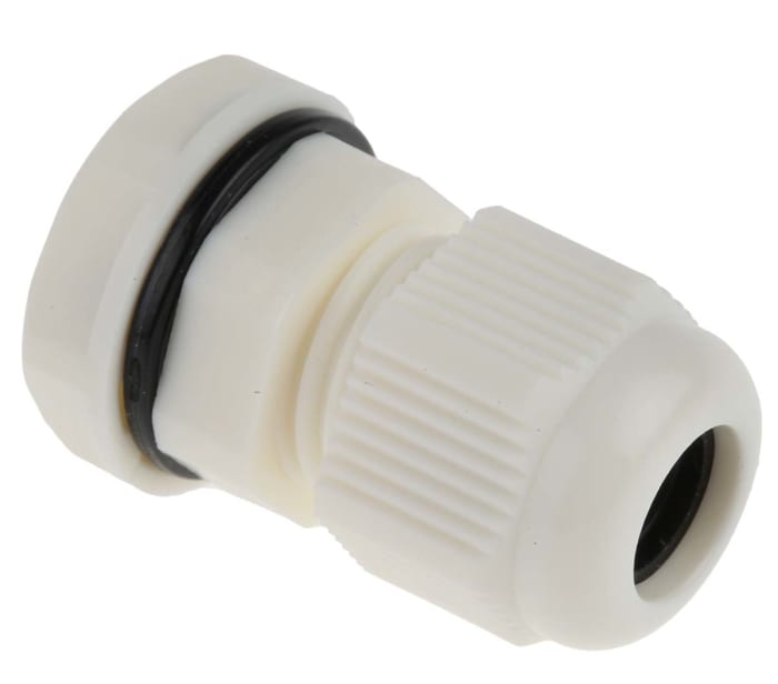 Prensaestopas RS PRO de Nylon 66 Blanco, rosca M12, contratuerca incluida, IP68, Pirorretardante, autoextinguible