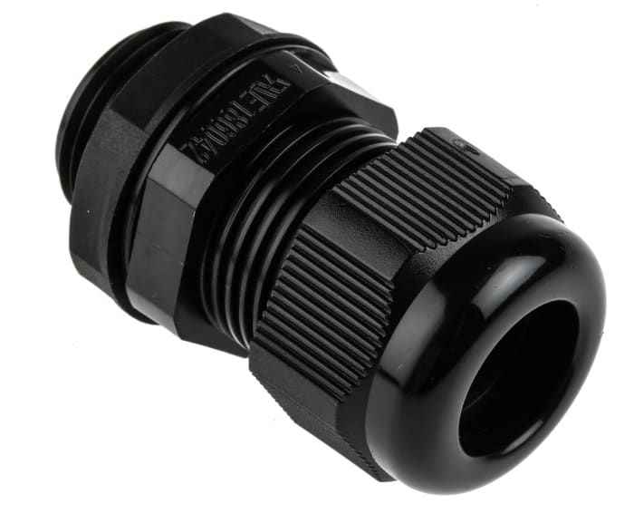 Prensaestopas RS PRO de Nylon 66 Negro, rosca M20, contratuerca incluida, IP68, Pirorretardante, autoextinguible