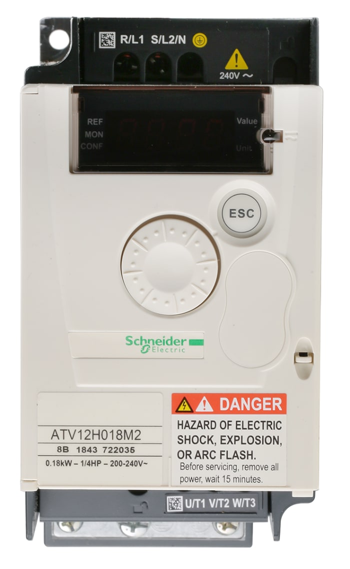 Schneider Electric Inverter Drive, 0.18 kW, 1 Phase, 230 V ac, 2.8 A, ATV 12 Series