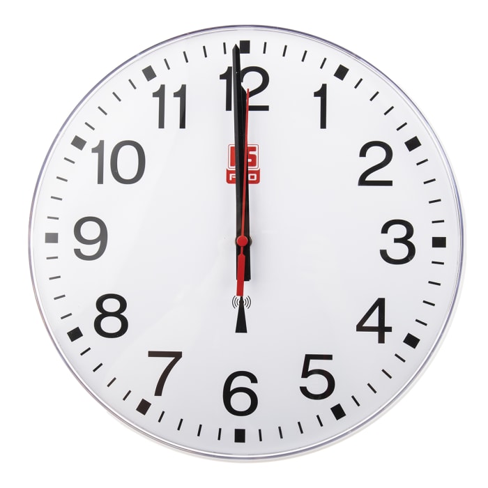 RS PRO White Radio Controlled Analog Wall Clock, 300mm Diameter