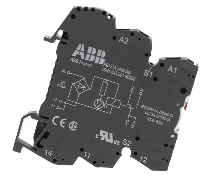 ABB R600 Series Interface Relay, DIN Rail Mount, 24V ac/dc Coil, SPDT, 6A Load