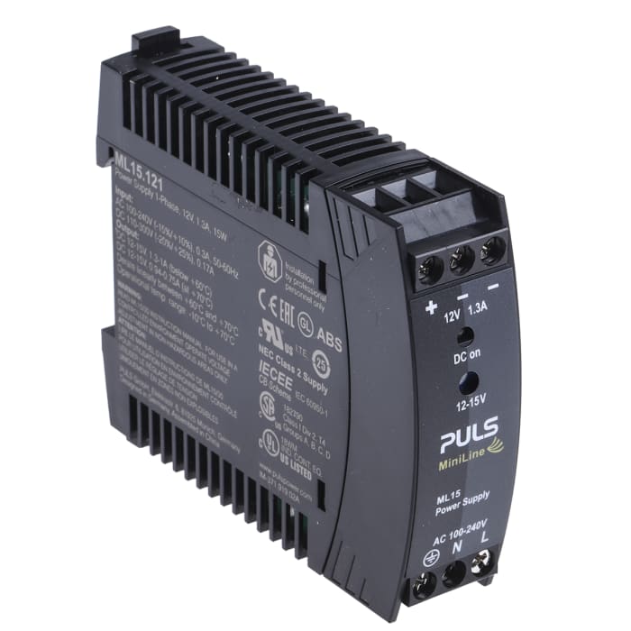 Alimentation pour rail DIN PULS, série MiniLine MLY, 12V c.c.out 1.3A, 15W