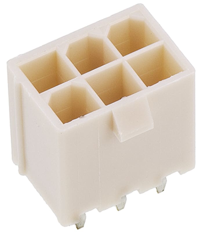 Molex Mini-Fit Jr. Series Straight Through Hole PCB Header, 6 Contact(s), 4.2mm Pitch, 2 Row(s), Shrouded