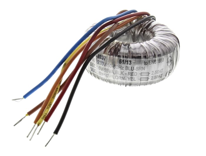 Transformateur torique RS PRO 2 sorties, 230V c.a. → 2 x 6V c.a., 30VA
