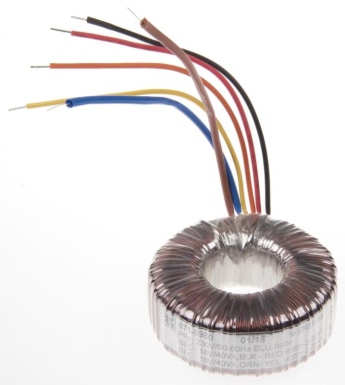 Toroidní transformátor, počet výstupů: 2, sekundární napětí: 2 x 18V ac, Měděný vodič, 93 (Dia.) x 38mm