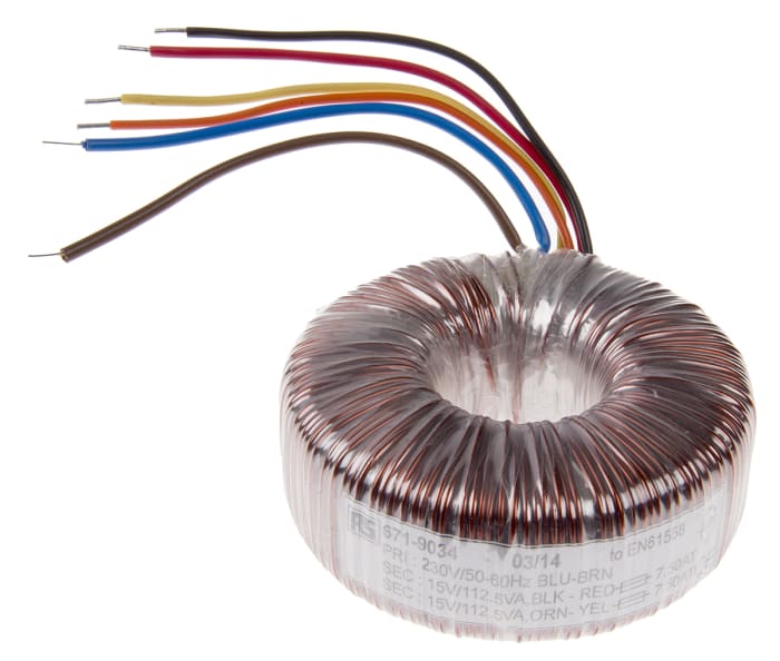 RS PRO 230V ac, 2 x 15V ac Toroidal Transformer, 225VA 2 Output