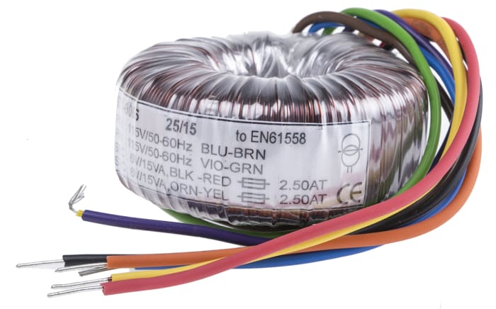Transformateur torique RS PRO 2 sorties, 115 V ac, 230 V ac → 2 x 6V c.a., 30VA