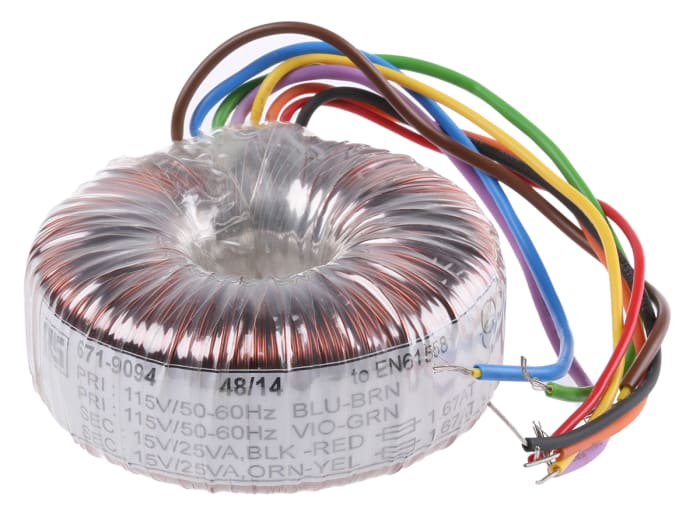 Toroidní transformátor, počet výstupů: 2, sekundární napětí: 2 x 15V ac, Měděný vodič, ukončovací vodič, 80 (Dia.) x