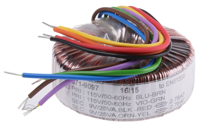 Transformateur torique RS PRO 2 sorties, 115 V ac, 230 V ac → 2 x 9V c.a., 50VA