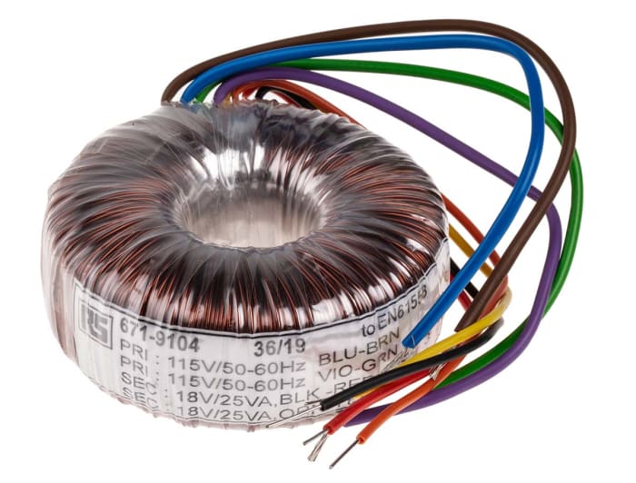 RS PRO 115 V ac, 230 V ac, 2 x 18V ac Toroidal Transformer, 50VA 2 Output