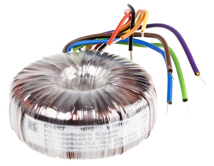 Toroidní transformátor, počet výstupů: 2, sekundární napětí: 2 x 18V ac, Měděný vodič, 109 (Dia.) x 46mm