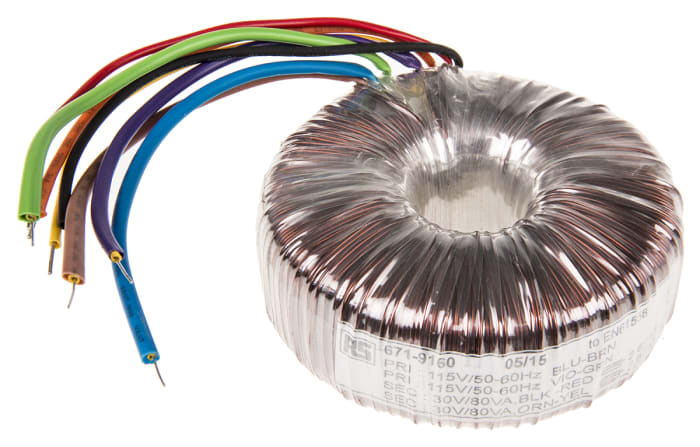 Transformateur torique RS PRO 2 sorties, 115 V ac, 230 V ac → 2 x 30V c.a., 160VA