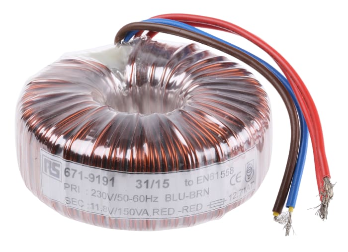 RS PRO 230V ac, 11.8V ac Toroidal Transformer, 150VA 1 Output