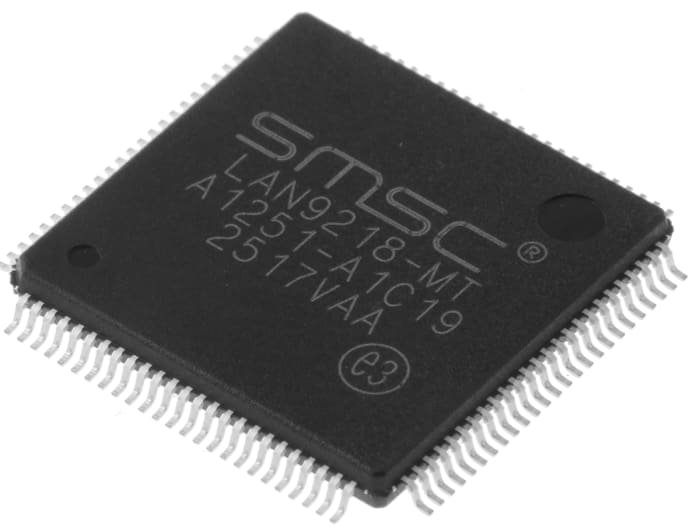 Microchip LAN9218-MT, Ethernet Controller, 10Mbps, 3.3 V, 100-Pin TQFP