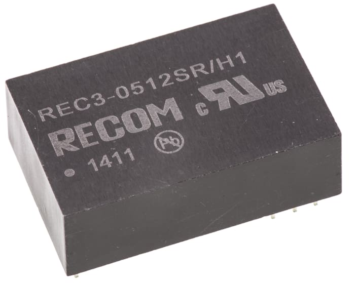 Recom İzoleli DC-DC Dönüştürücüsü, 4,25 → 5,75 V dc / 12V dc, 3W, G/Ç İzolasyonu: 500V ac