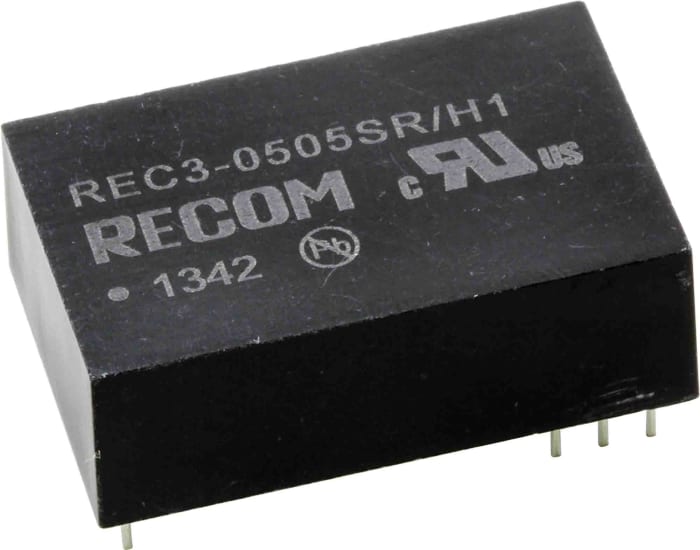 Recom REC3 DC-DC Converter, 5V dc/ 600mA Output, 4.25 → 5.75 V dc Input, 3W, Through Hole, +80°C Max Temp -40°C