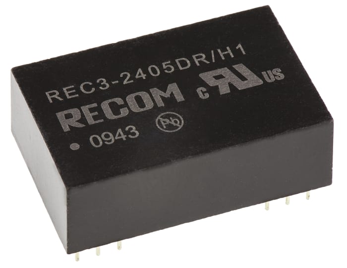 Recom REC3 DC-DC Converter, ±5V dc/ ±300mA Output, 20.4 → 27.6 V dc Input, 3W, Through Hole, +80°C Max Temp