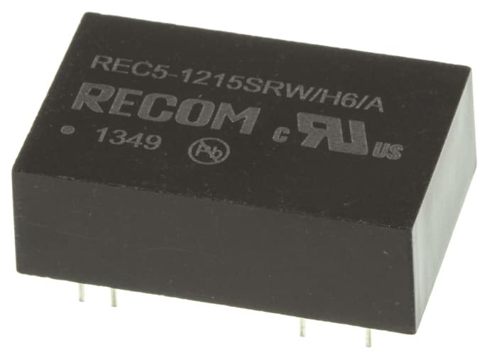 Recom REC5 DC-DC Converter, 15V dc/ 340mA Output, 9 → 18 V dc Input, 5W, Through Hole, +75°C Max Temp -40°C Min