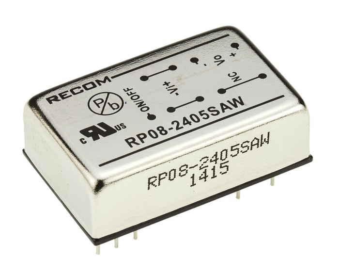 Recom RP08 AW DC-DC Converter, 5V dc/ 1.6A Output, 9 → 36 V dc Input, 8W, Through Hole, +85°C Max Temp -40°C Min
