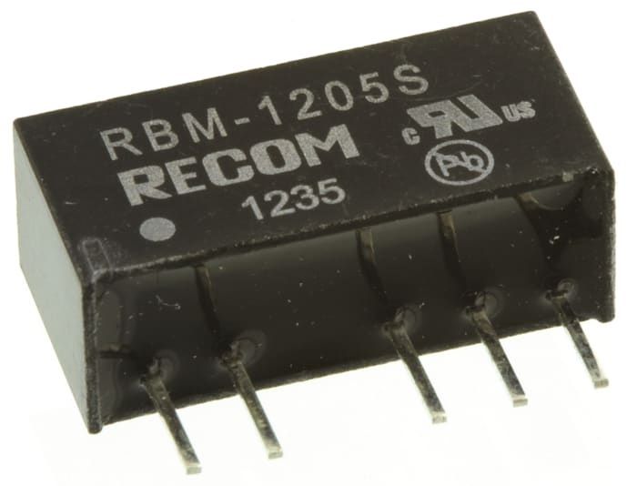 Recom RBM DC-DC Converter, 5V dc/ 200mA Output, 10.8 → 13.2 V dc Input, 1W, Through Hole, +85°C Max Temp -40°C