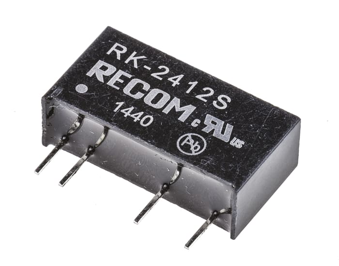 Recom RK Isolated DC-DC Converter, 12V dc/ 84mA Output, 21.6 → 26.4 V dc Input, 1W, Through Hole, +85°C Max Temp